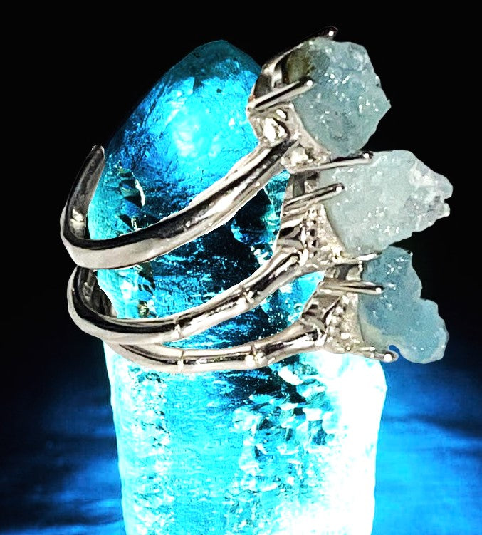 Aquamarine raw specimen ring. Natural gemstone. Adjustable to fit all sizes. Great gift Idea.