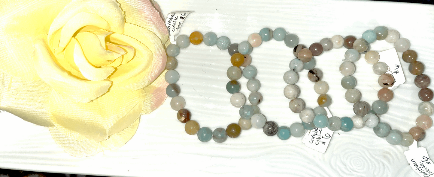 Caribbean Calcite 8mm crystal elastic bead bracelet. Experience calm, peace, stress relief, and strength.