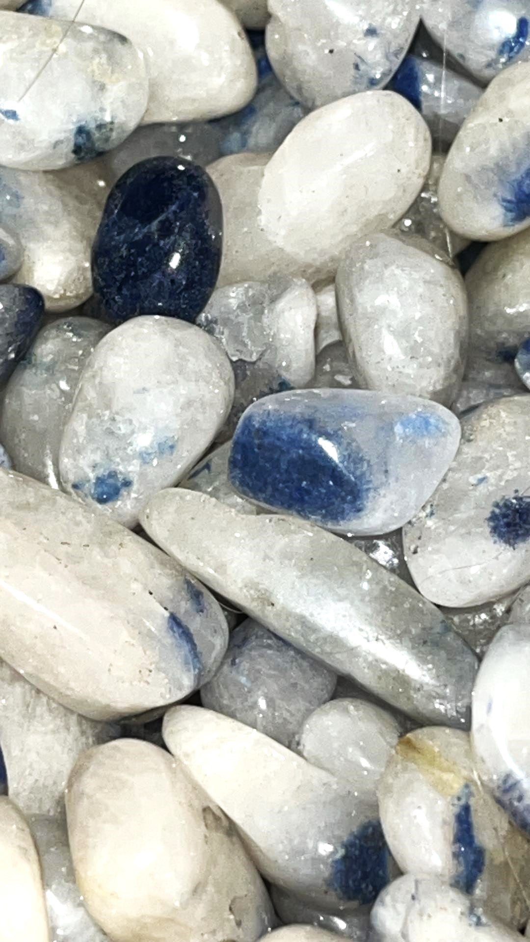 VERY ULTRA RARE blue Dumortierite in quartz crystal chips tumbles, blue needle crystal.  Very hard to get! Collector's items