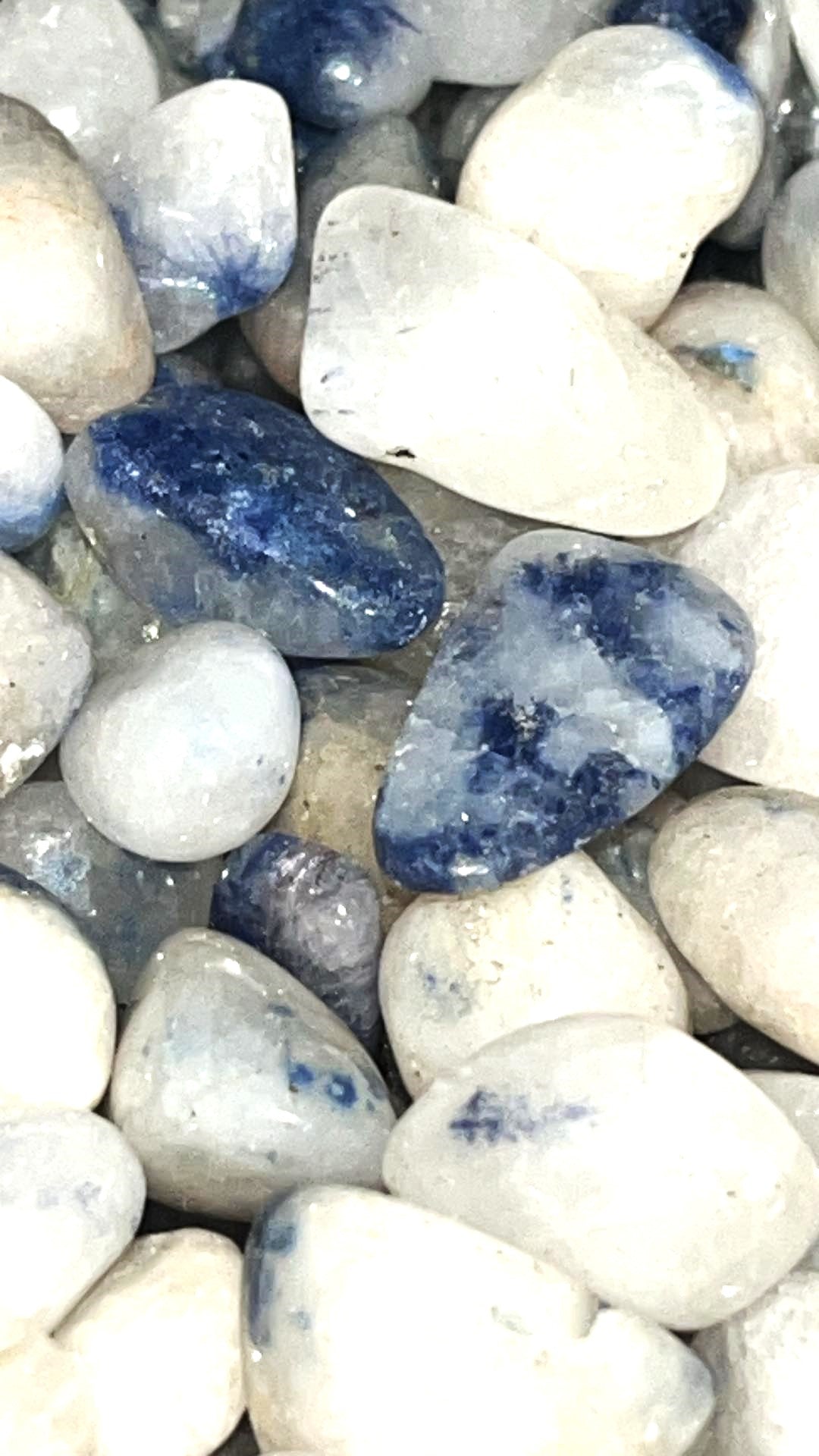 VERY ULTRA RARE blue Dumortierite in quartz crystal chips tumbles, blue needle crystal.  Very hard to get! Collector's items