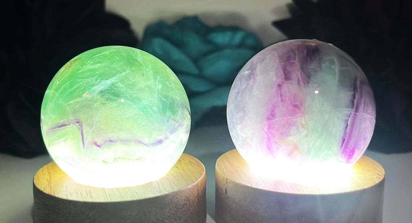 Rainbow Fluorite Medium spheres. Brings focus, clears mind, enhance intuition, and promote mental clarity. Priced to sell