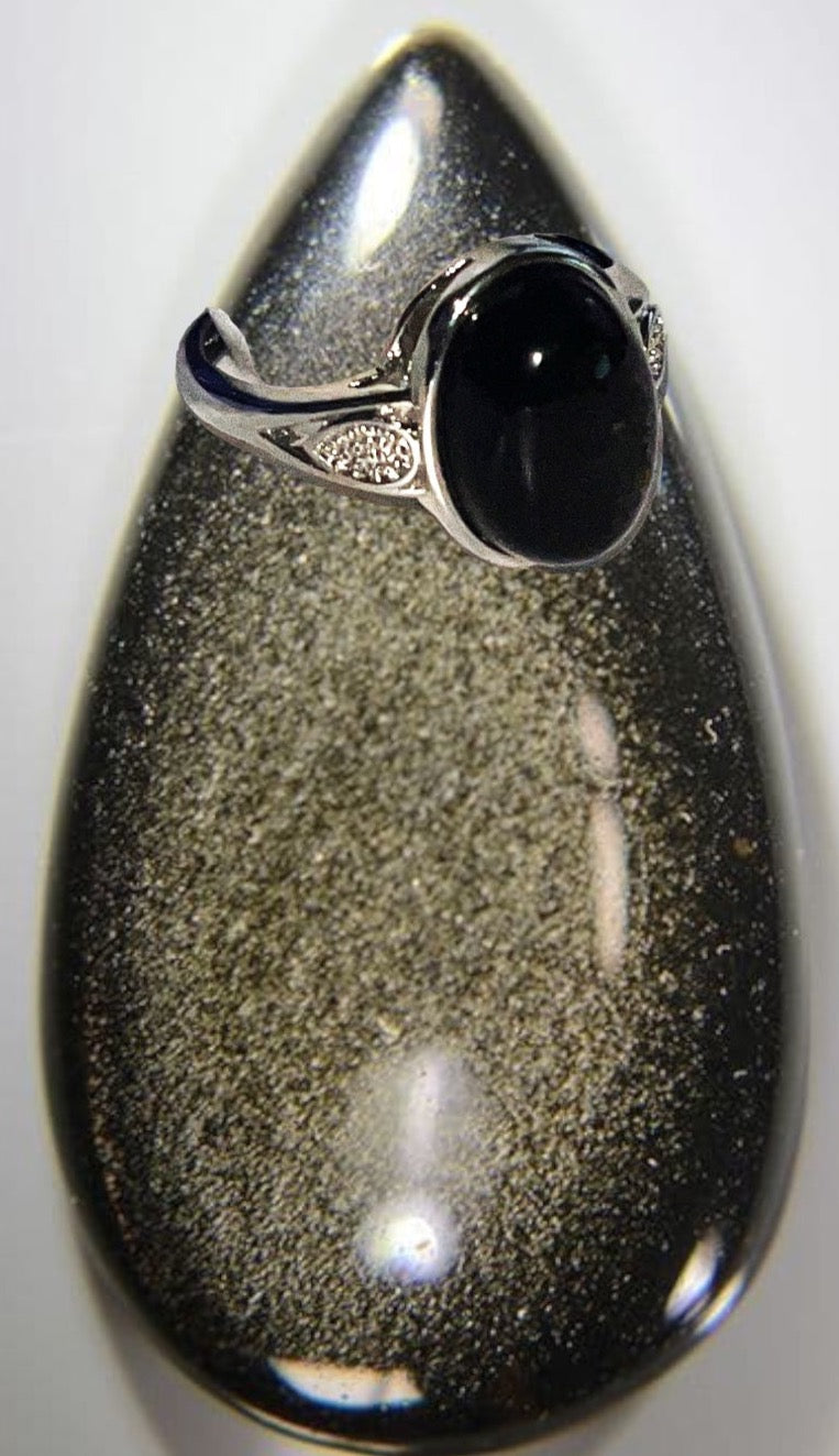 Golden Obsidian Sterling Silver S925 adjustable ring