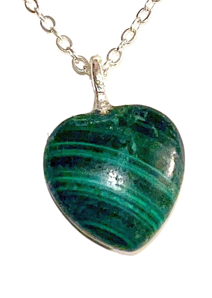 NATURAL Malachite dainty heart pendant necklace.  Heart-healing properties, promoting love, balance, transformation,  self-love, compassion