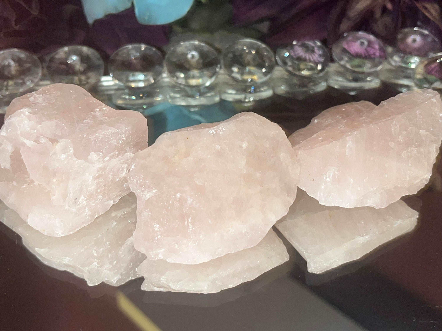 Beautiful natural raw Authentic Rose Quartz specimen pieces for Unconditional love, Self Acceptance, and Universal emotional healing