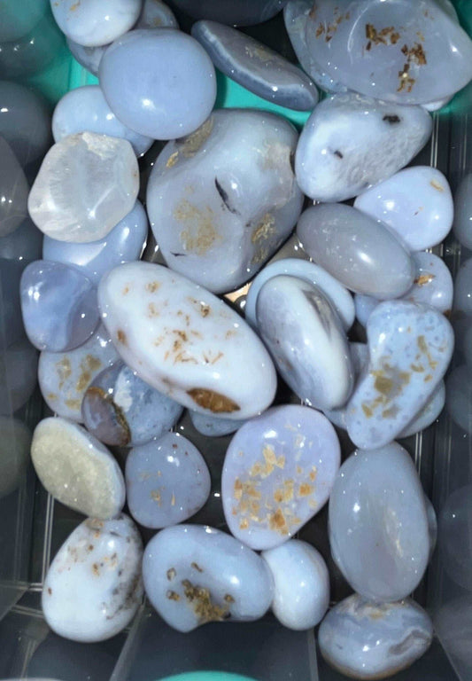 Blue Lace Agate crystal tumbles. Deep sense of peace, calm and comfort, remove anxiety