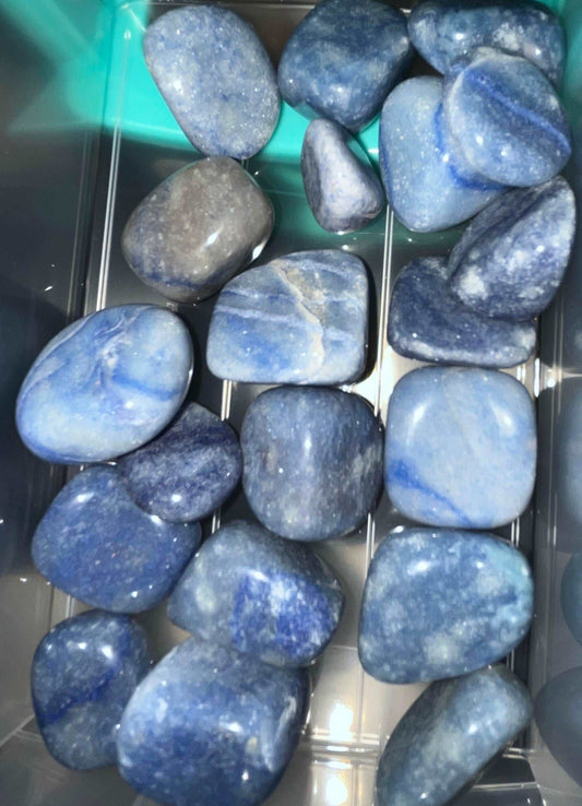 Blue Aventurine crystal tumbles- balances emotions, extremely positive, promotes tranquility, stone of chance or luck & opportunity.