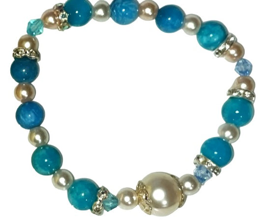 Amazonite 8mm crystal bracelet with pearl accents. Handmade. Tranquility and soothing vibrations with elegant pearl accents.