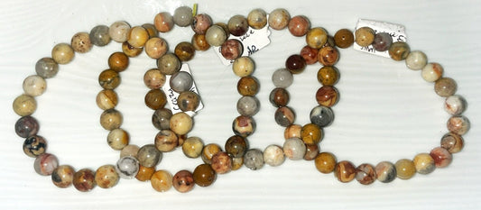 Crazy Lace Agate 8 mm bracelet- Absorbs emotional pain, balancing & protection, believed to ward off the "evil eye," bringing joy, focus