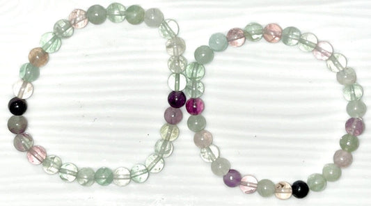 Rainbow Fluorite crystal 6mm bead elastic bracelets, high quality and one size fits all.