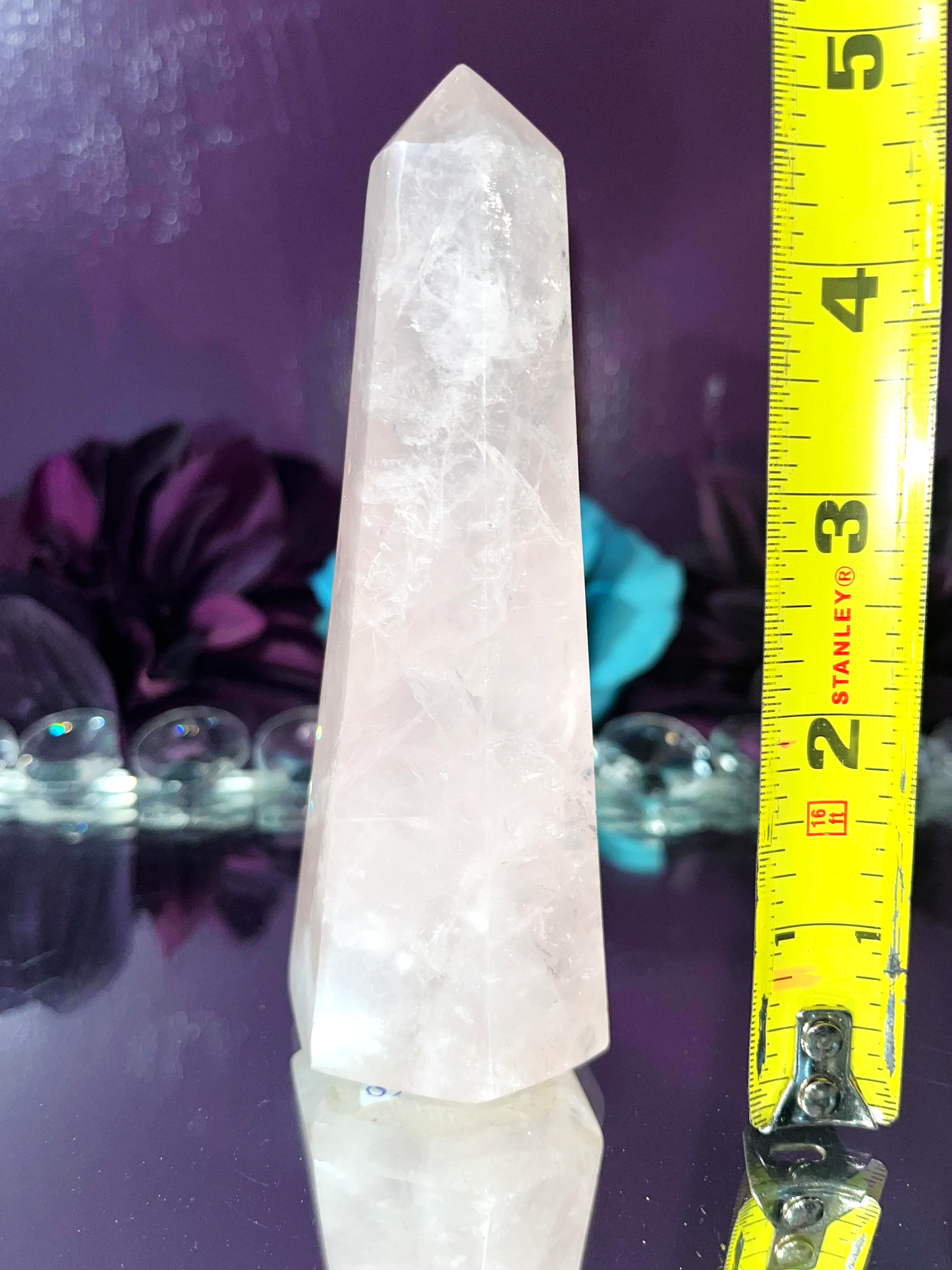 Natural Rose Quartz Obelisk gemmy crystal tower point. Attract and strengthen love of all kinds—romantic, self-love, familial, and platonic
