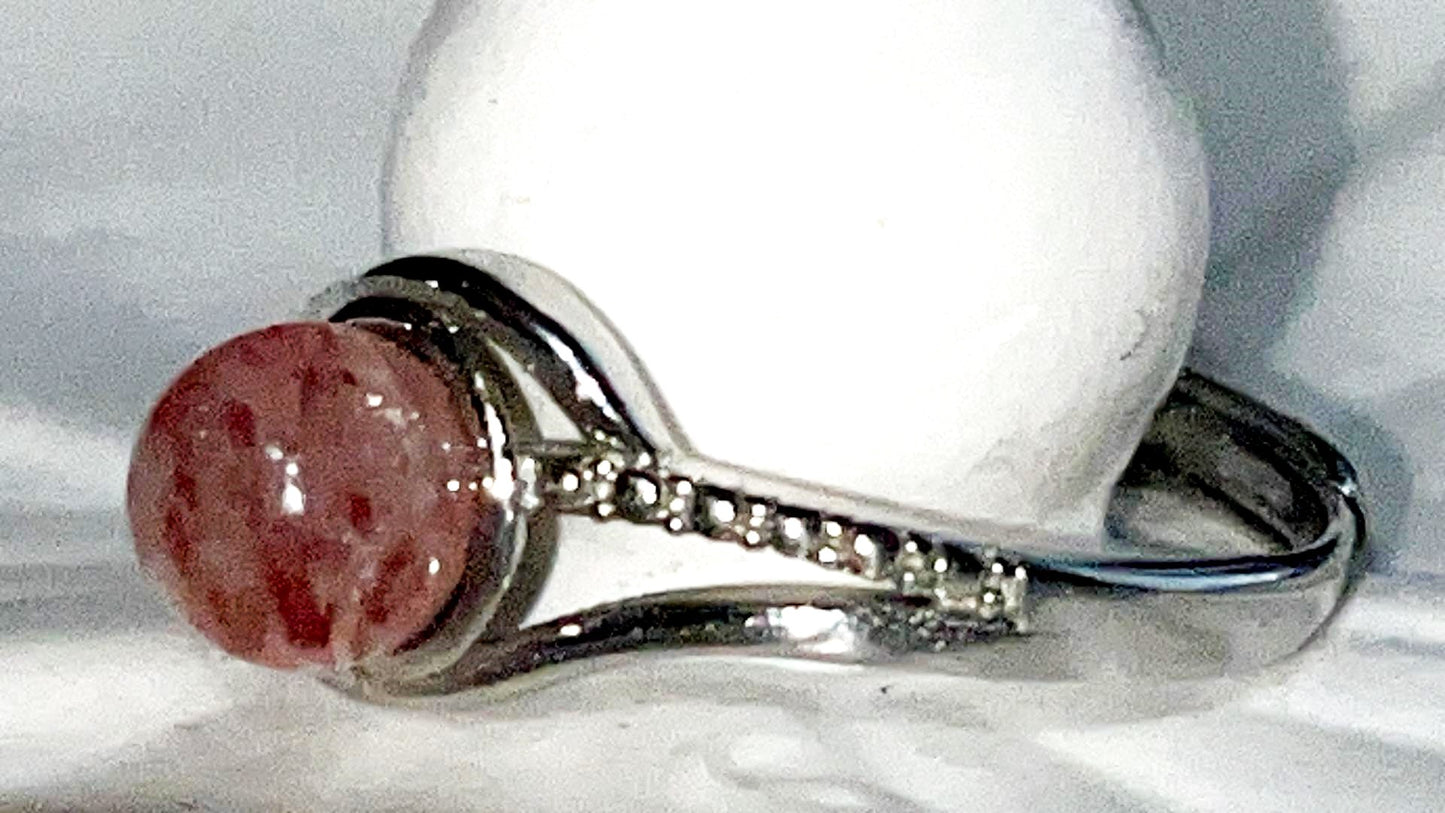 Strawberry Quartz crystal ring. Natural gemstone. Adjustable to fit all sizes.