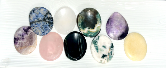 Natural Crystal Worry stones. Rub to remove stress, achieve peace of mind, and help with emotional healing and strength. 9 Options