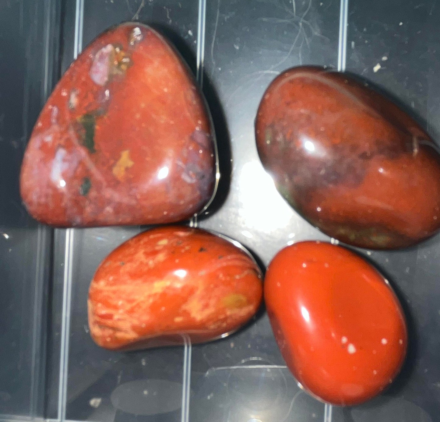 Red Jasper crystal tumbles- stone of protection, supreme nurturer, supports through times of stress, and brings tranquility and wholeness