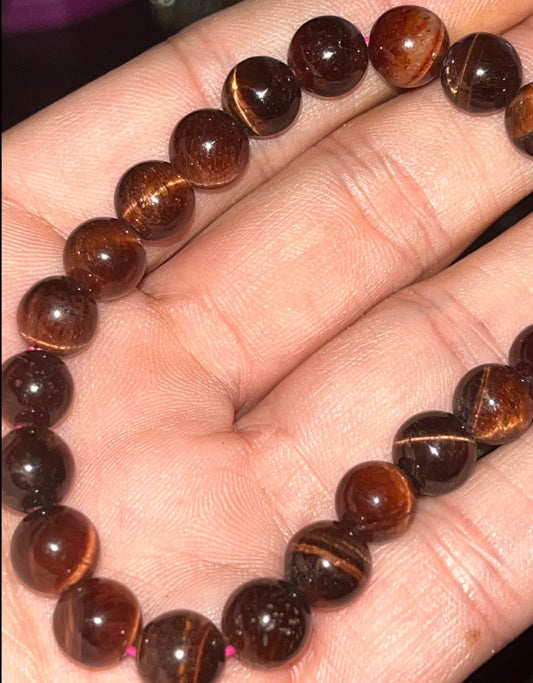 Red Tiger's Eye 8 mm bracelet-Protection and courage, Strength, luck, sensuality, release emotional baggage,
