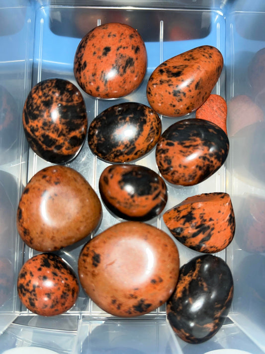 Mahogany Obsidian crystal tumbles. Abundance, protection, recover from depression & addiction,release emotional,physical,spiritual blockages