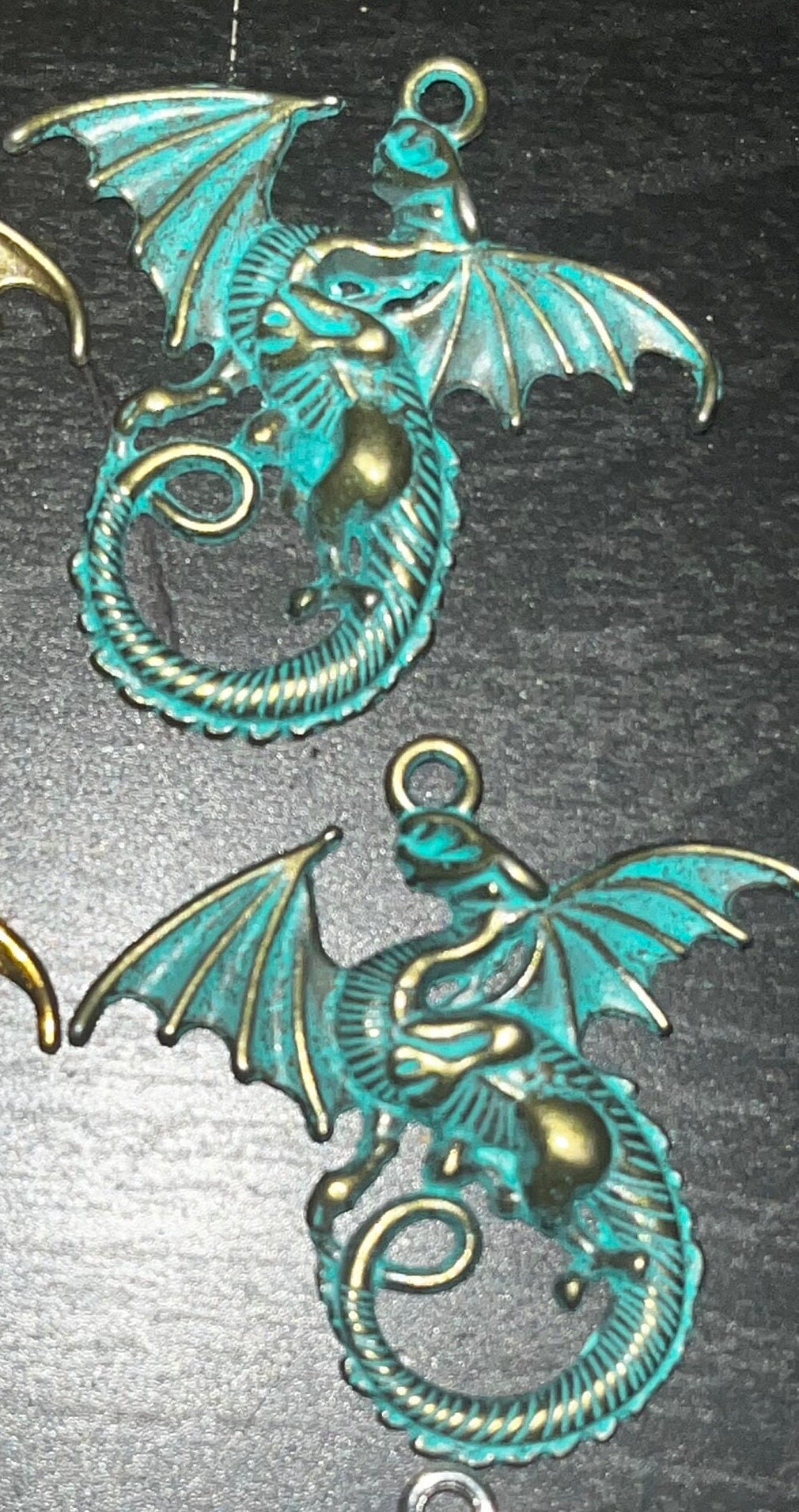 Metal alloy flying dragon necklace pendants, multiple sizes and colors, gothic