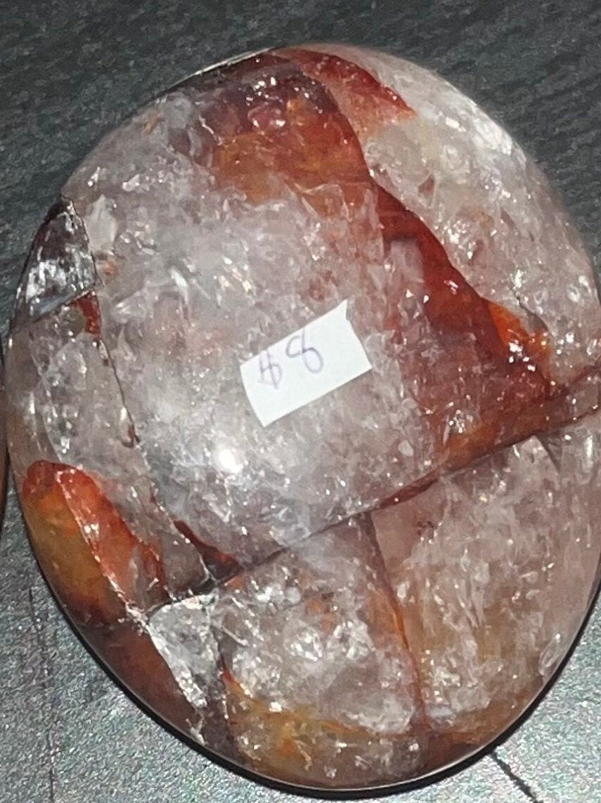 Natural high Quality Fire Quartz palm stones . Reduce Anxiety, mental distractions, fear, doubt, and peace
