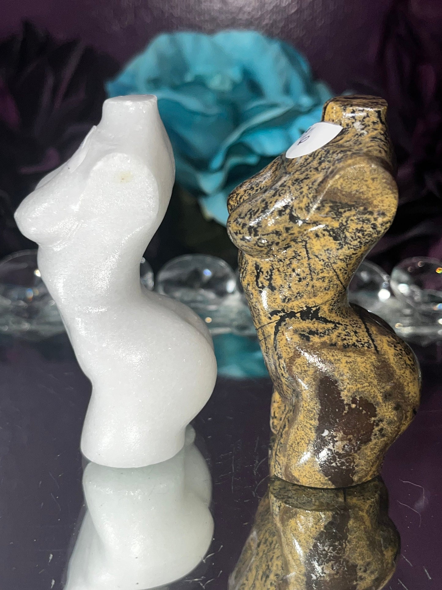 Natural leopard print Picture Stone and Calcite goddess lady female body crystal carving