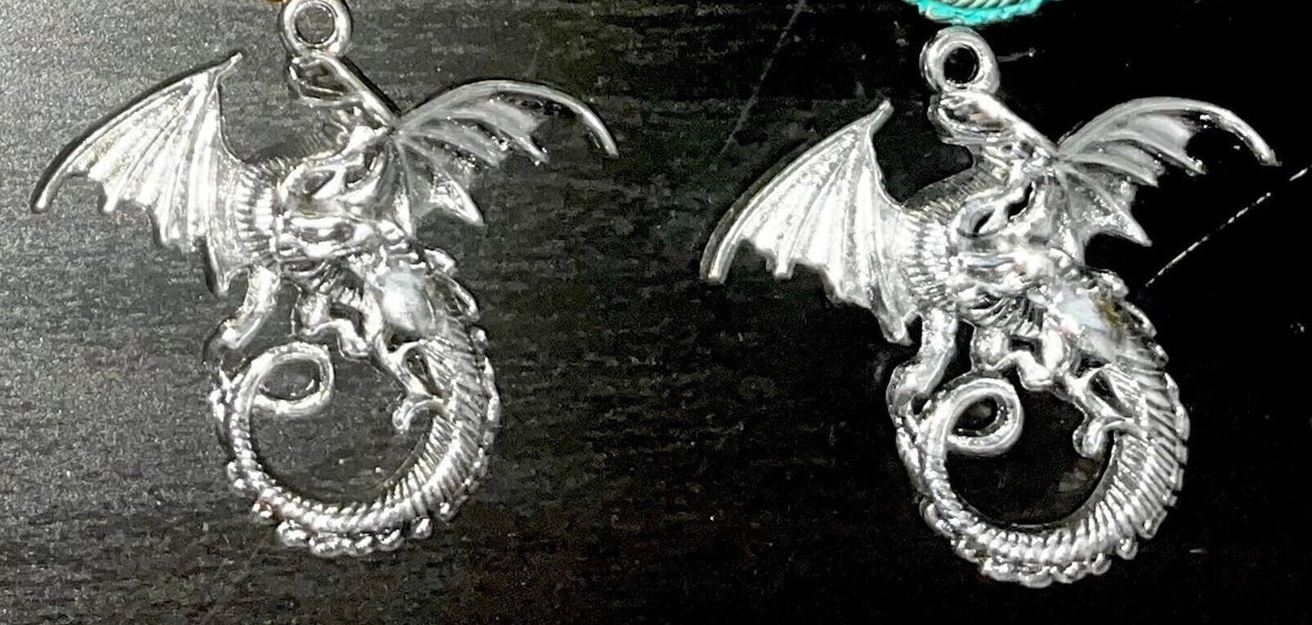 Metal alloy flying dragon necklace pendants, multiple sizes and colors, gothic